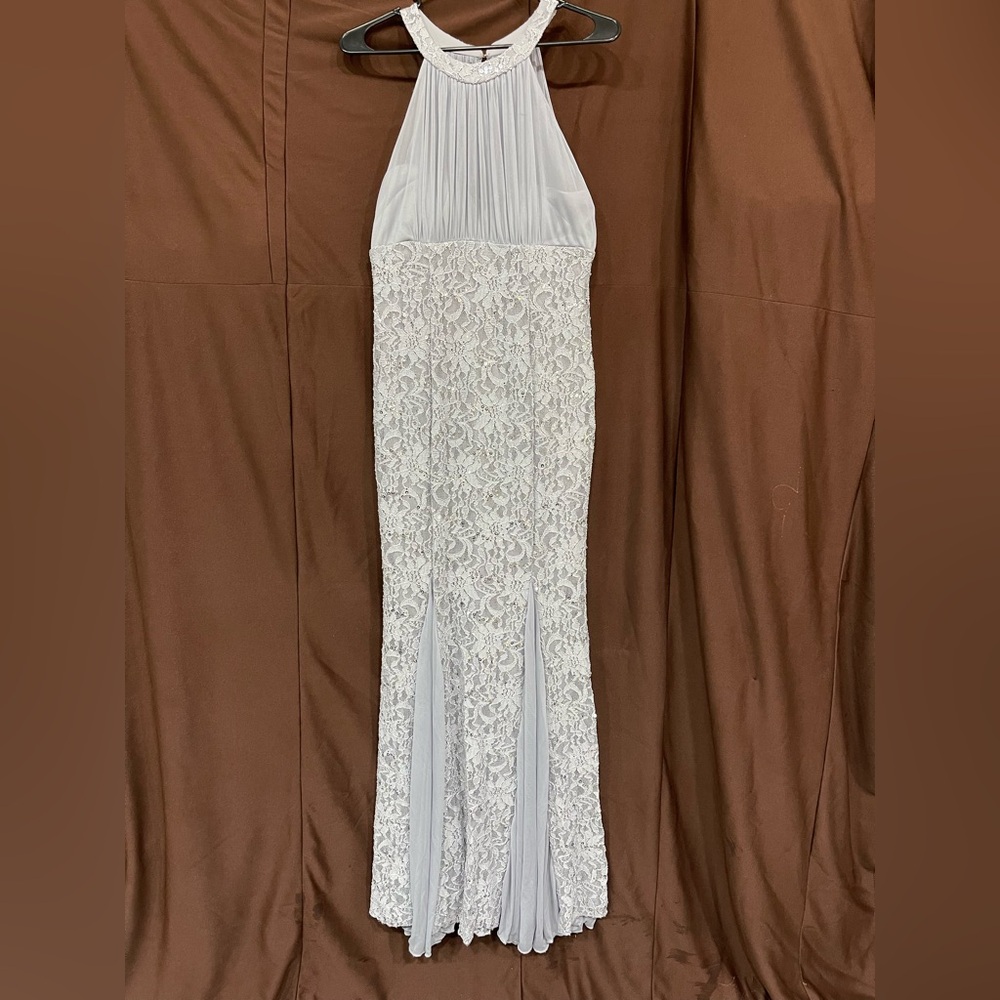 EVA USA Gray Halter Floral Lace Sequin Gown